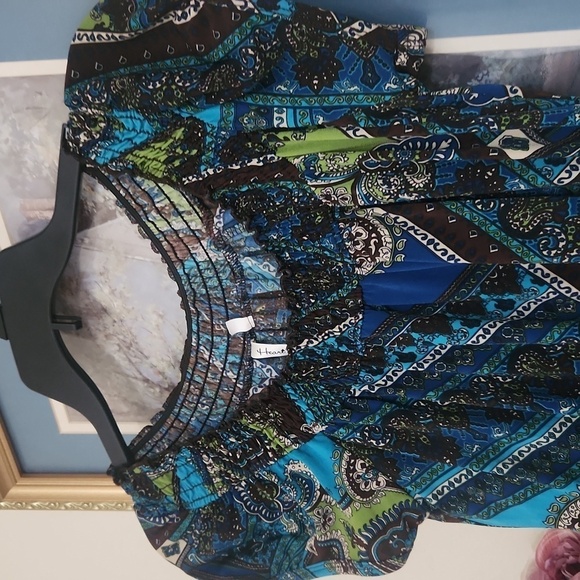 Bohemian  Cap Sleeve Graphic Blouse Size Medium Boho Western Rodeo Concert - Picture 2 of 5